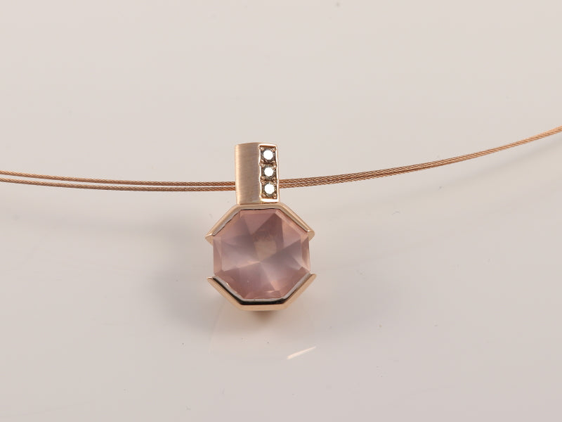 Rosegoldcollier 585 poliert mit Rosenquartz