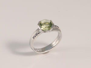 Weissgoldring mit Citrin und Brillant schwarz