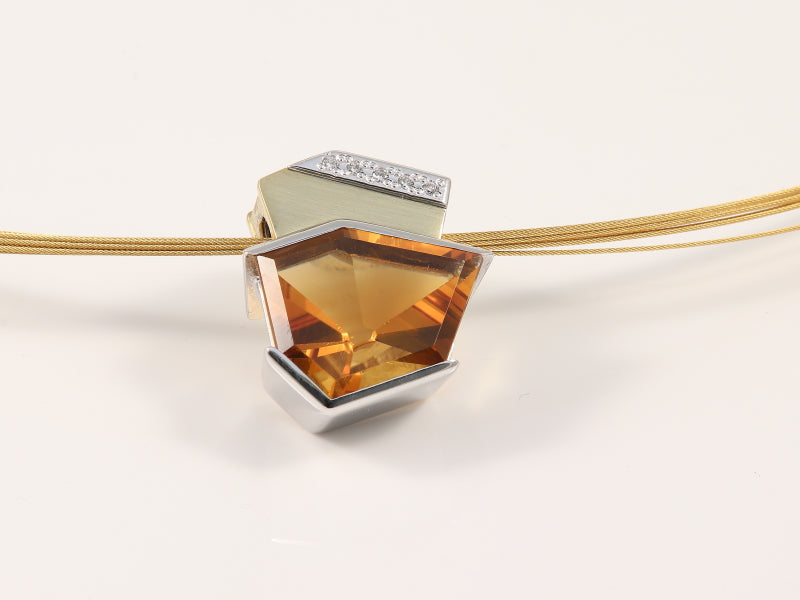 Weissgoldanhänger mit Gelbgold und Palmera Citrin